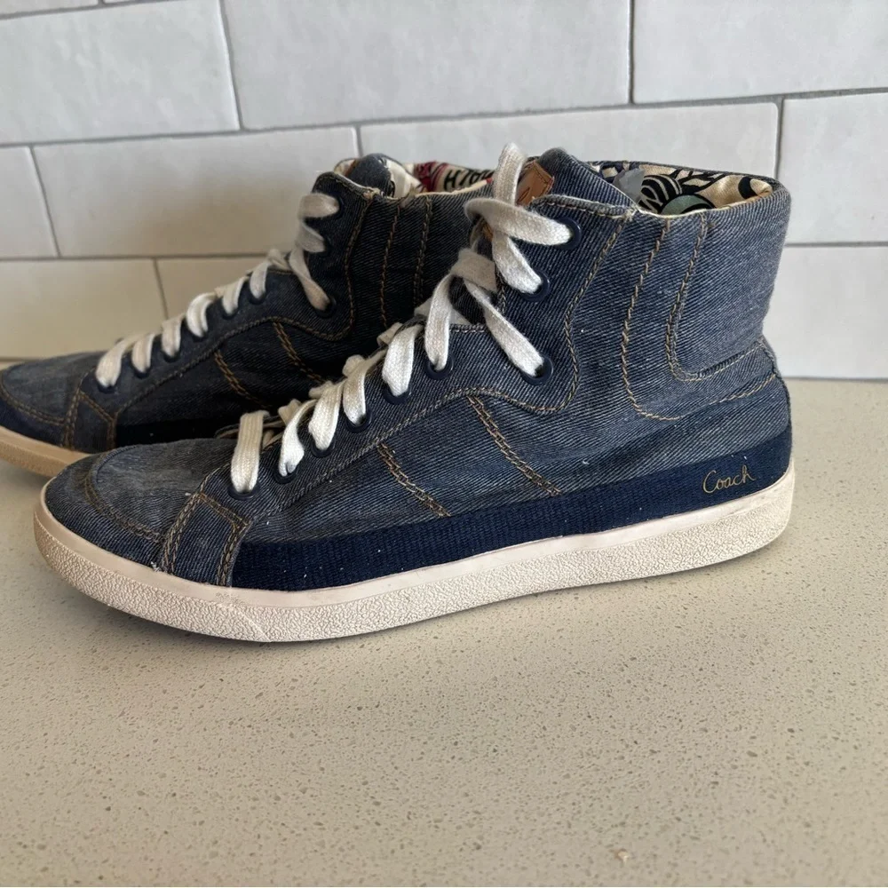 Coach  Ellis Denim Poppy High Top Women Sneakers Shoes Size 7 B